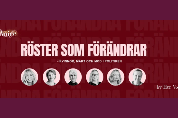 Banner med rubriken "röster som förändrar" och bild på talarna.