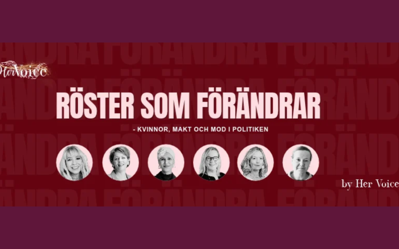 Banner med rubriken "röster som förändrar" och bild på talarna.